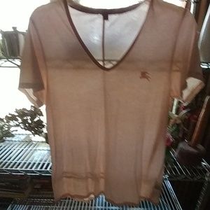 Burberry V-neck cotton high-low shirt